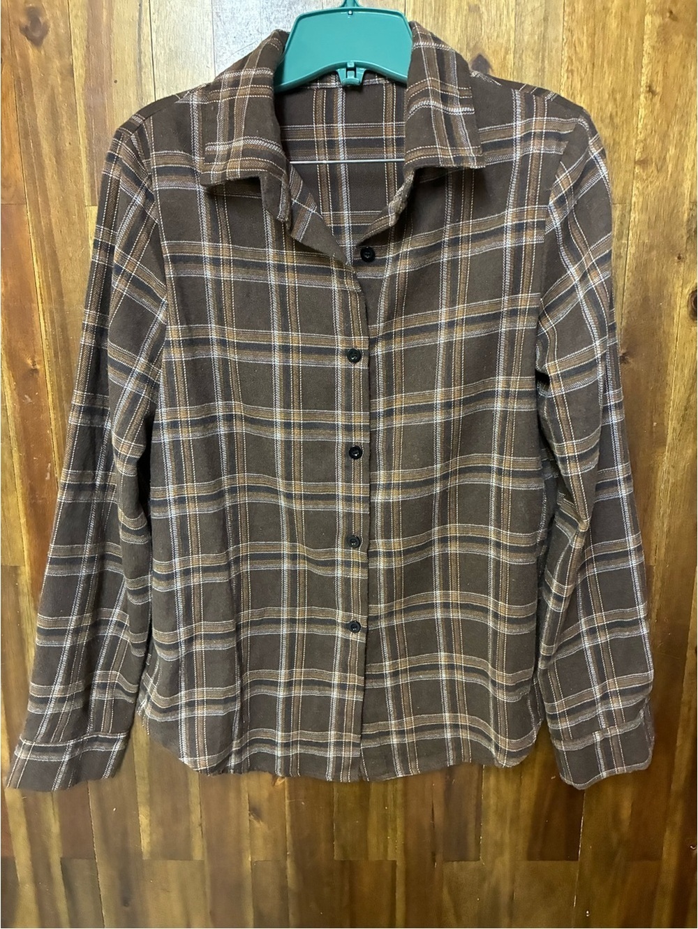 Brown Plaid Flannel Button Up Shirt Dark Academia Fall Women's Size Medium